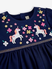 JoJo Maman Bébé Navy Unicorn Embroidered Party Dress - Image 3 of 6