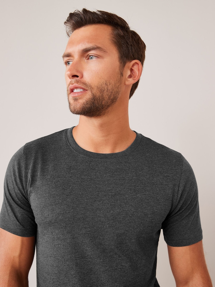 Grafitowy margiel - Krój dopasowany - Essential Crew Neck Cotton T-Shirt - Image 4 of 5