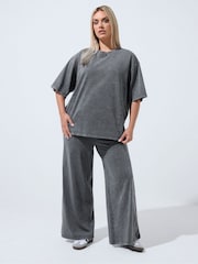 Yours Curve Grey Limited Acid Wash Wide Leg Co-Ord Trousers - Image 2 of 6