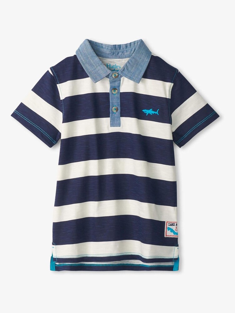 Hatley Navy Stripe Shark Logo Polo Shirt - Image 2 of 7