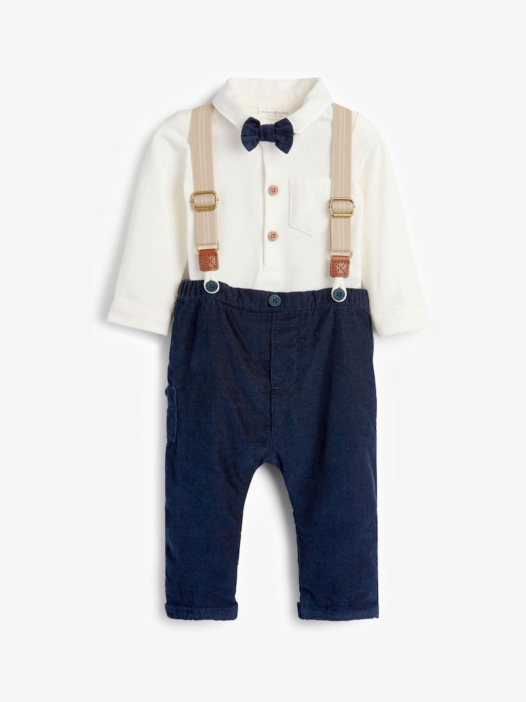 Navy/White 4 Piece Shirt Body, Trousers and Braces Set (0mths-2yrs) - Image 1 of 7
