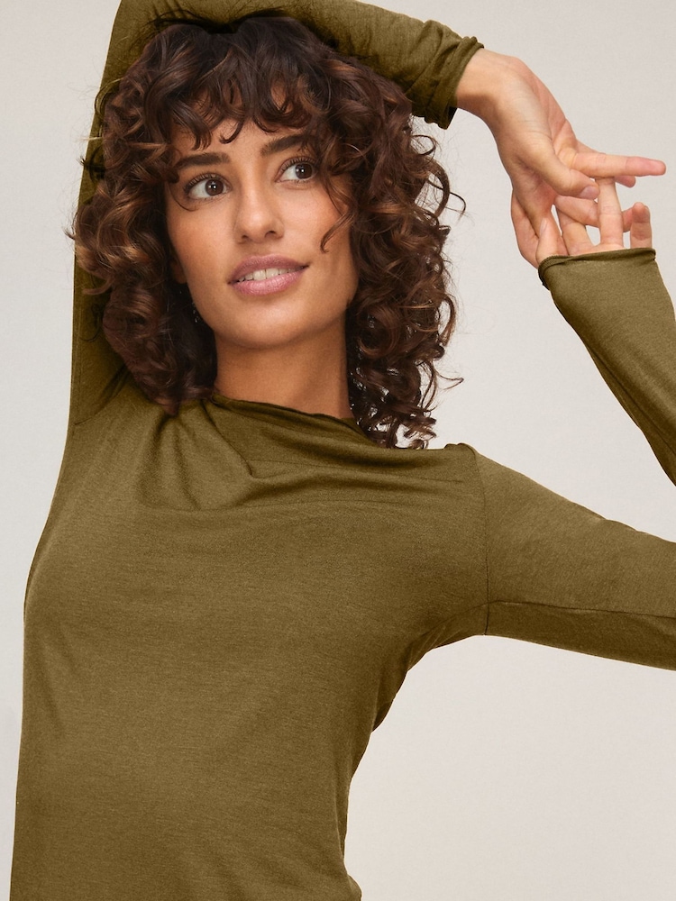 Hunkemoller Green Supersoft Boatneck T-Shirt Thermal Base Layer With Cashmere - Image 2 of 5