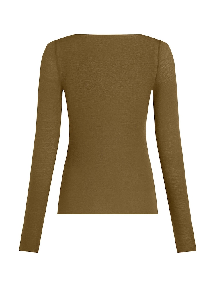Hunkemoller Green Supersoft Boatneck T-Shirt Thermal Base Layer With Cashmere - Image 5 of 5