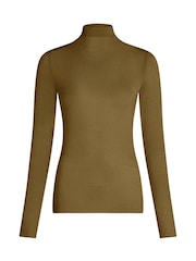 Hunkemoller Dark Olive Green Supersoft Turtleneck T-Shirt Thermal Base Layer With Cashmere - Image 4 of 5