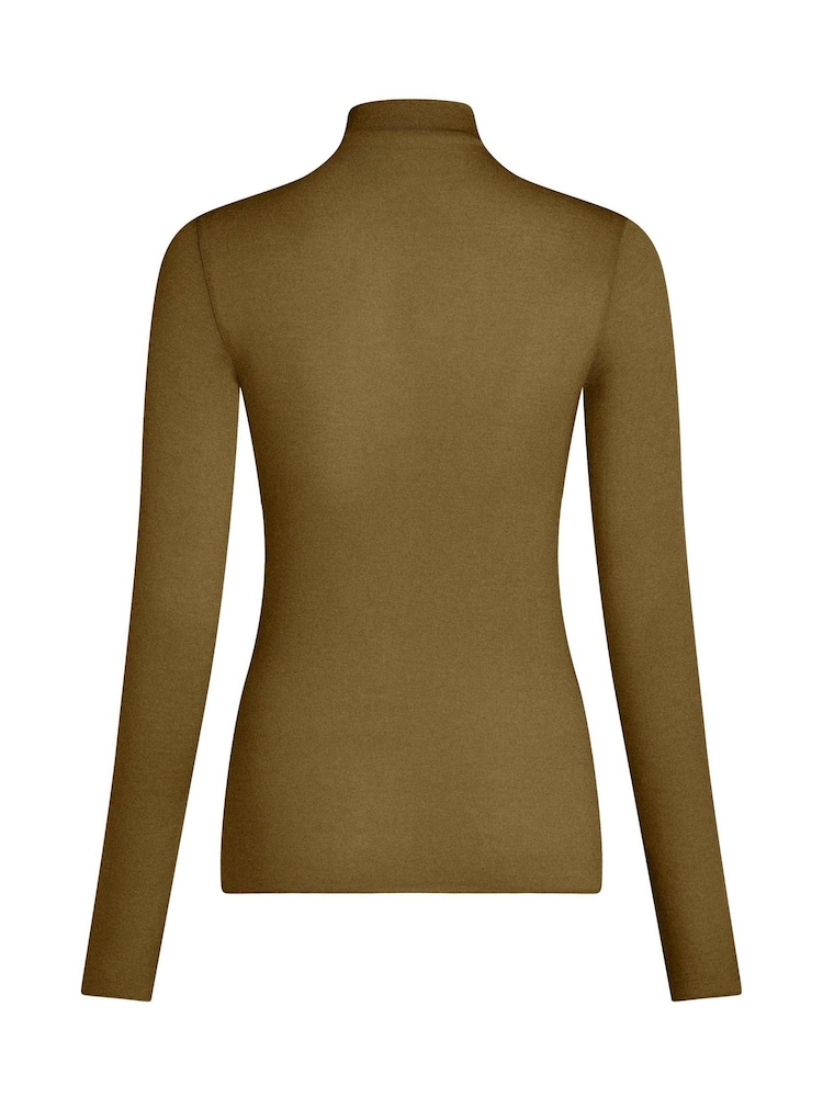 Hunkemoller Dark Olive Green Supersoft Turtleneck T-Shirt Thermal Base Layer With Cashmere - Image 5 of 5 Hunkemoller Dark Olive Green Supersoft Turtleneck T-Shirt Thermal Base Layer With Cashmere - Image 5 of 5
