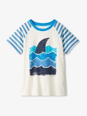Hatley Shark Fin Waves Raglan 100% Cotton White T-Shirt - Image 1 of 6