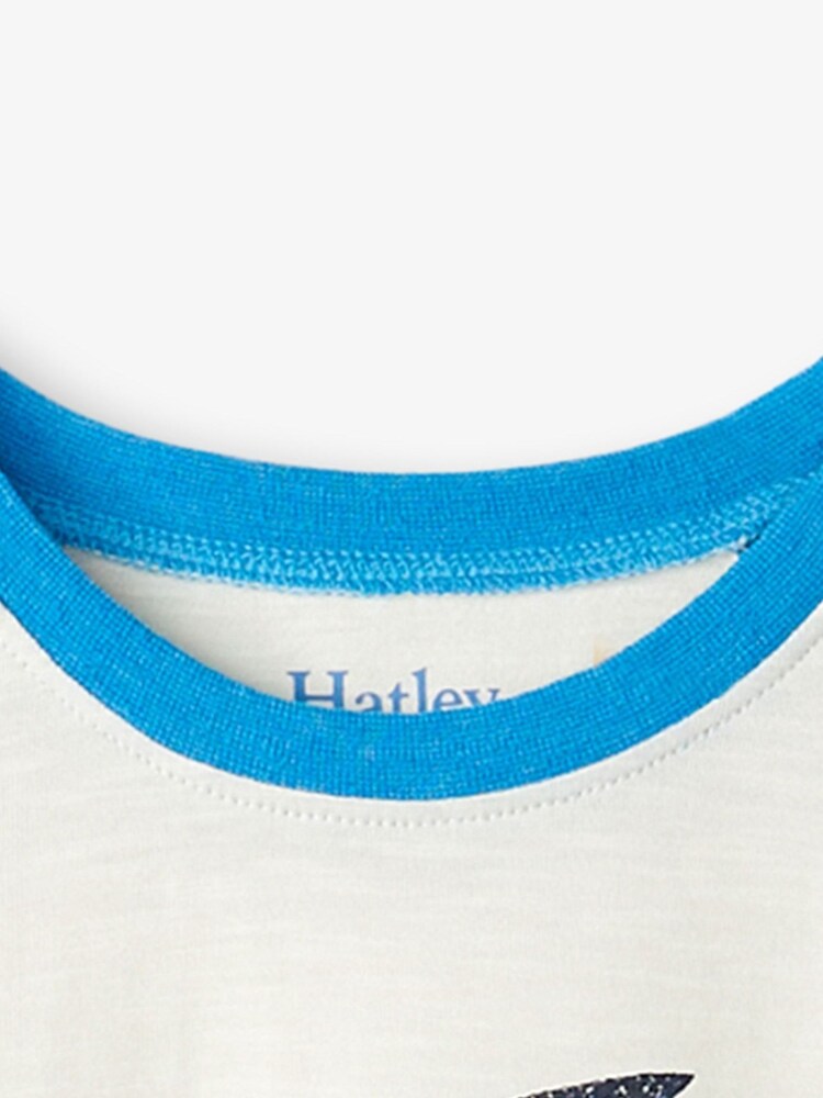 Hatley Shark Fin Waves Raglan 100% Cotton White T-Shirt - Image 5 of 6