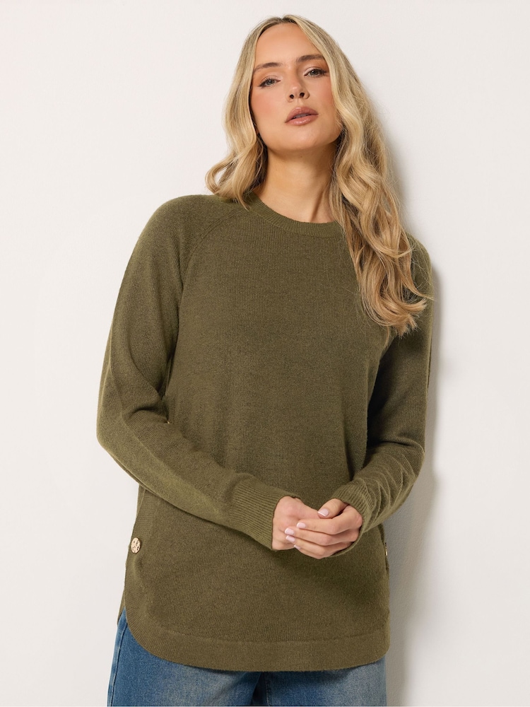 Long Tall Sally Brown Longline Button Knitted Jumper - Image 1 of 5