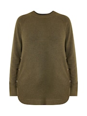 Long Tall Sally Brown Longline Button Knitted Jumper - Image 5 of 5