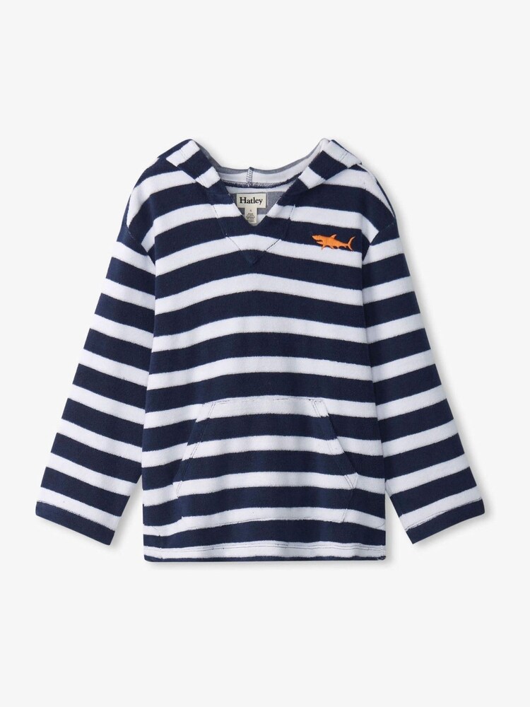 Hatley Blue Deep Sea Stripes Terry Towelling Pull Over Hoodie - Image 1 of 6