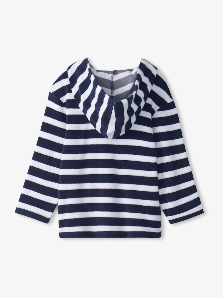 Hatley Blue Deep Sea Stripes Terry Towelling Pull Over Hoodie - Image 2 of 6 Hatley Blue Deep Sea Stripes Terry Towelling Pull Over Hoodie - Image 2 of 6