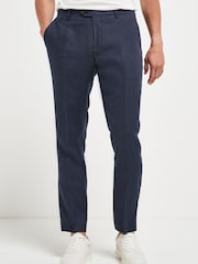 Navy Blue Slim Signature Nova Fides Italian Linen Suit Trousers - Image 1 of 6