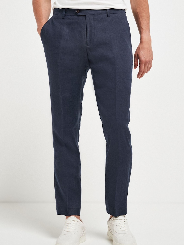 Navy Blue Slim Signature Nova Fides Italian Linen Suit Trousers - Image 1 of 6
