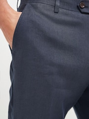 Navy Blue Slim Signature Nova Fides Italian Linen Suit Trousers - Image 3 of 6