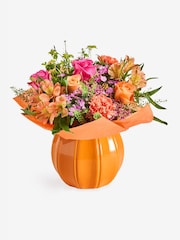 Rose and Carnation Autumn Flowers in Pumpkin Vase - Image 3 of 4