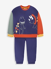 JoJo Maman Bébé Navy Blue Dino Appliqué Jersey Sweatshirt & Leggings Set - Image 1 of 5