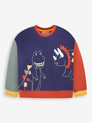 JoJo Maman Bébé Navy Blue Dino Appliqué Jersey Sweatshirt & Leggings Set - Image 2 of 5