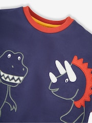 JoJo Maman Bébé Navy Blue Dino Appliqué Jersey Sweatshirt & Leggings Set - Image 4 of 5