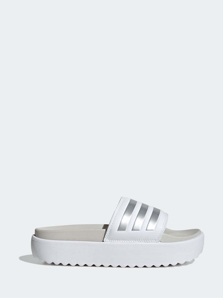 adidas White Adilette Sanals - Image 1 of 9