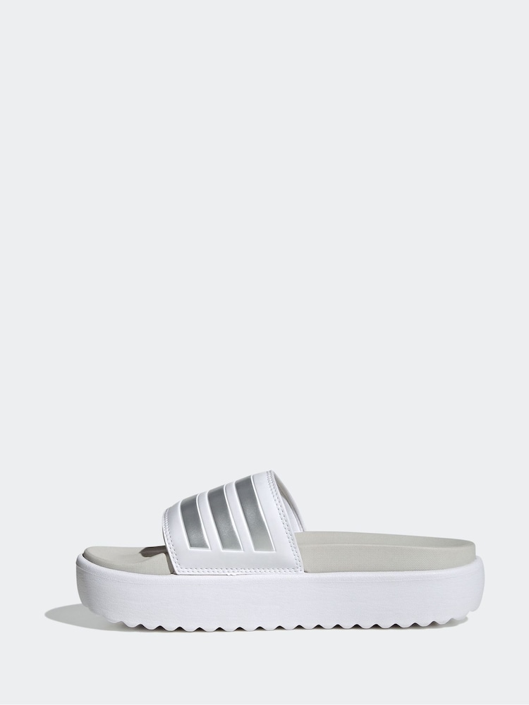 adidas White Adilette Sanals - Image 2 of 9