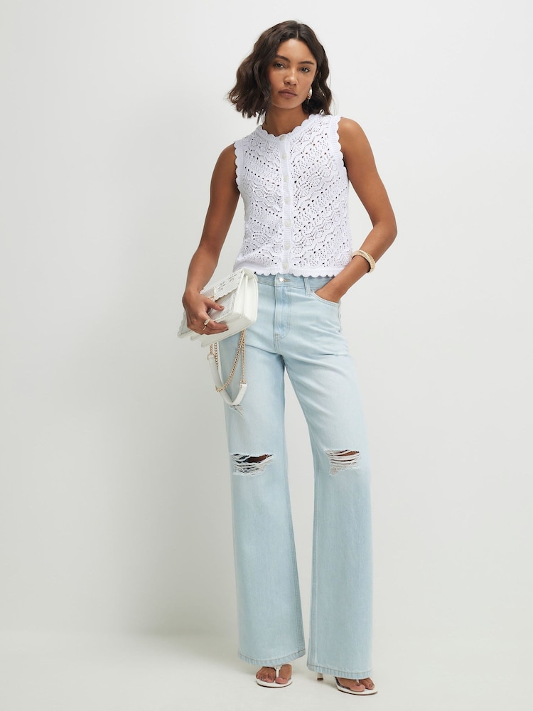 River Island White Sleeveless Knit Scallop Vest - Image 2 of 4