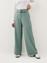 Enteneiblau - Elegante Cargohose mit Gürtel und weitem Bein​​​​​​​ - Bild 1 von 7