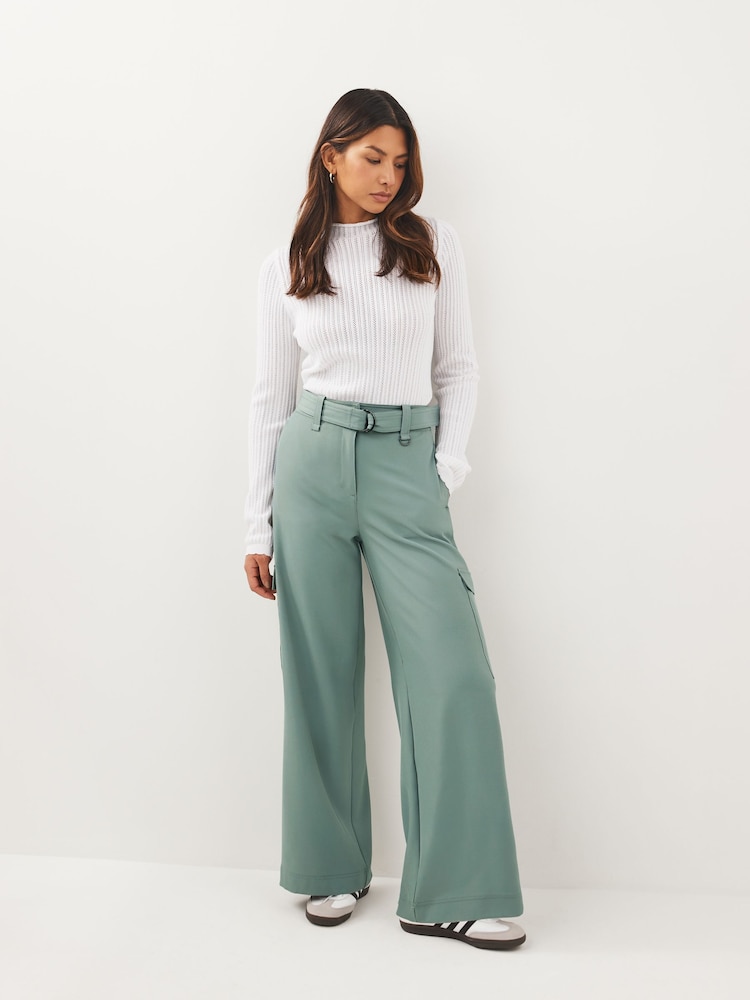 Enteneiblau - Elegante Cargohose mit Gürtel und weitem Bein​​​​​​​ - Bild 2 von 7