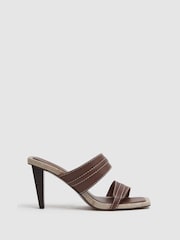 Reiss Tan Ruby Leather Strap Heeled Mules - Image 1 of 5