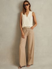Reiss Tan Ruby Leather Strap Heeled Mules - Image 2 of 5