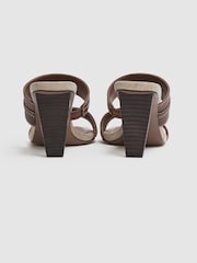 Reiss Tan Ruby Leather Strap Heeled Mules - Image 3 of 5