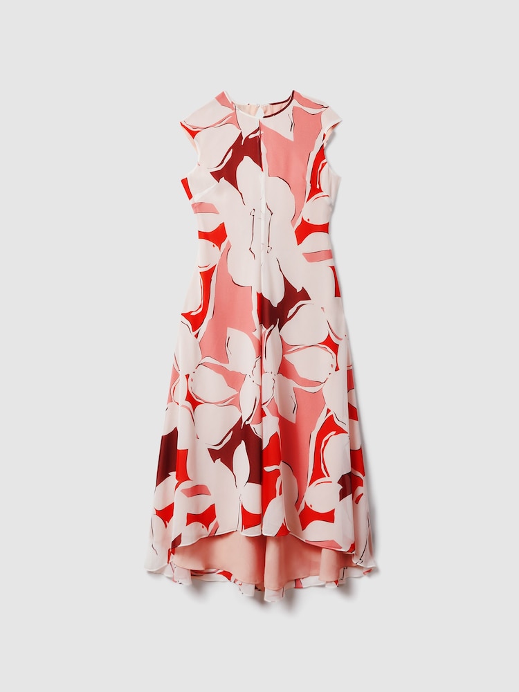 Reiss Red Becci Printed Open Back Midi Dress - Image 2 of 6