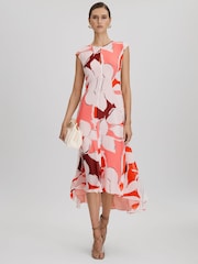 Reiss Red Becci Printed Open Back Midi Dress - Image 6 of 6