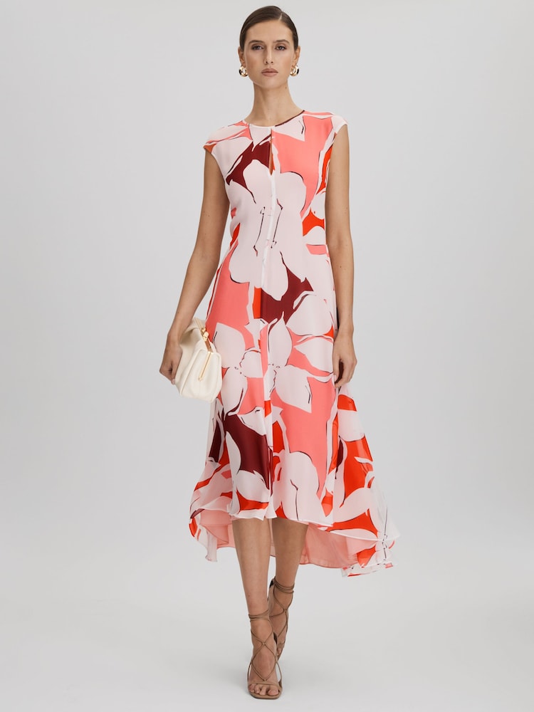 Reiss Red Becci Printed Open Back Midi Dress - Image 6 of 6