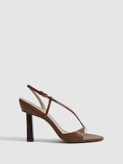 Reiss Tan Joy Leather Clear Strap Block Heels - Image 1 of 5