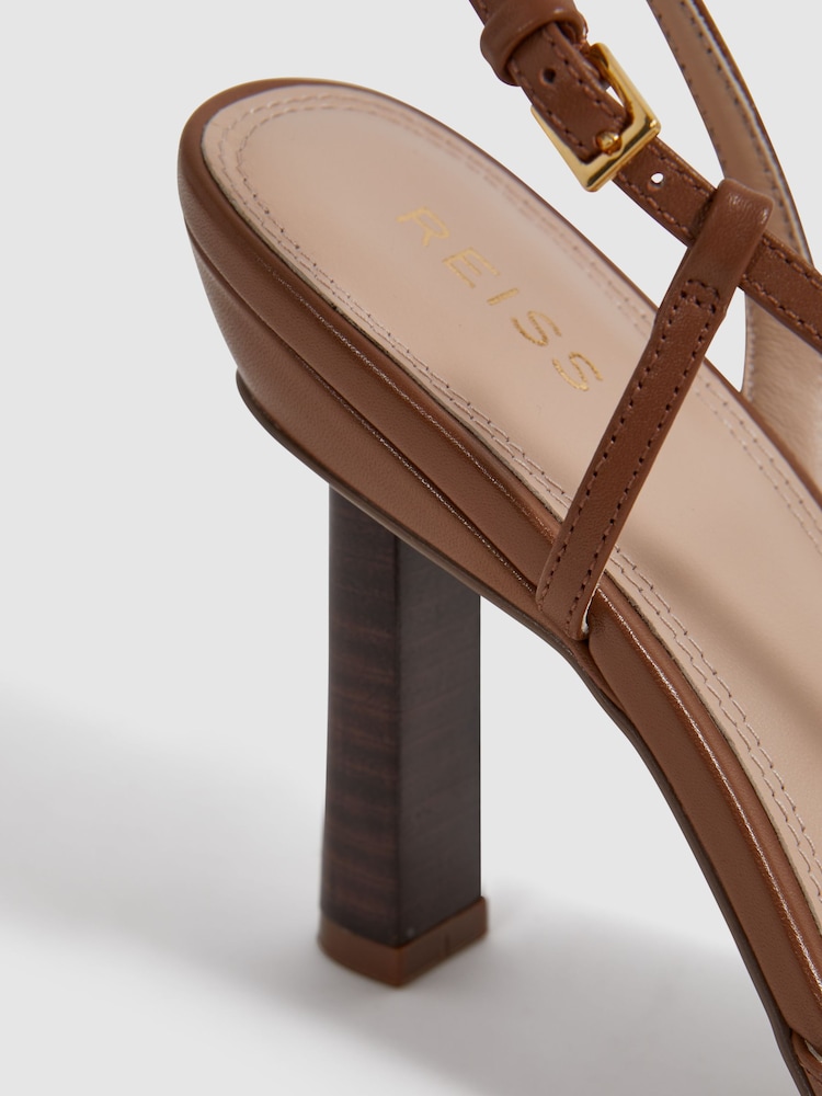 Reiss Tan Joy Leather Clear Strap Block Heels - Image 5 of 5