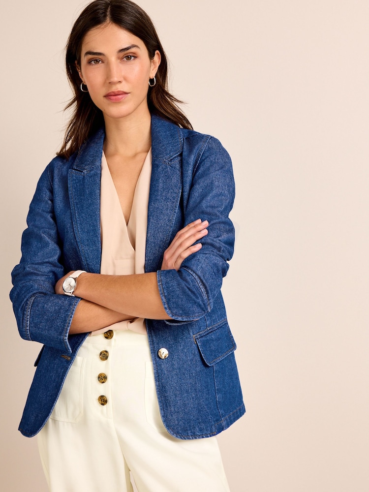 Denim Bright Blue Single Breasted Blazer - Image 1 of 6