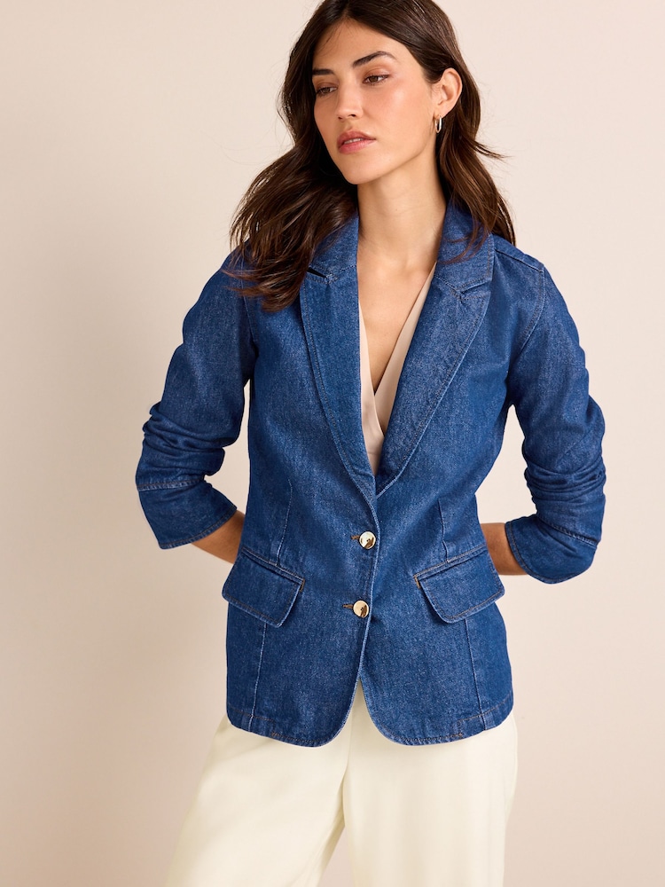 Denim Bright Blue Single Breasted Blazer - Image 3 of 6