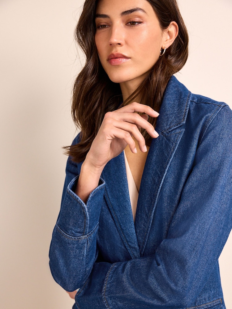 Denim Bright Blue Single Breasted Blazer - Image 5 of 6