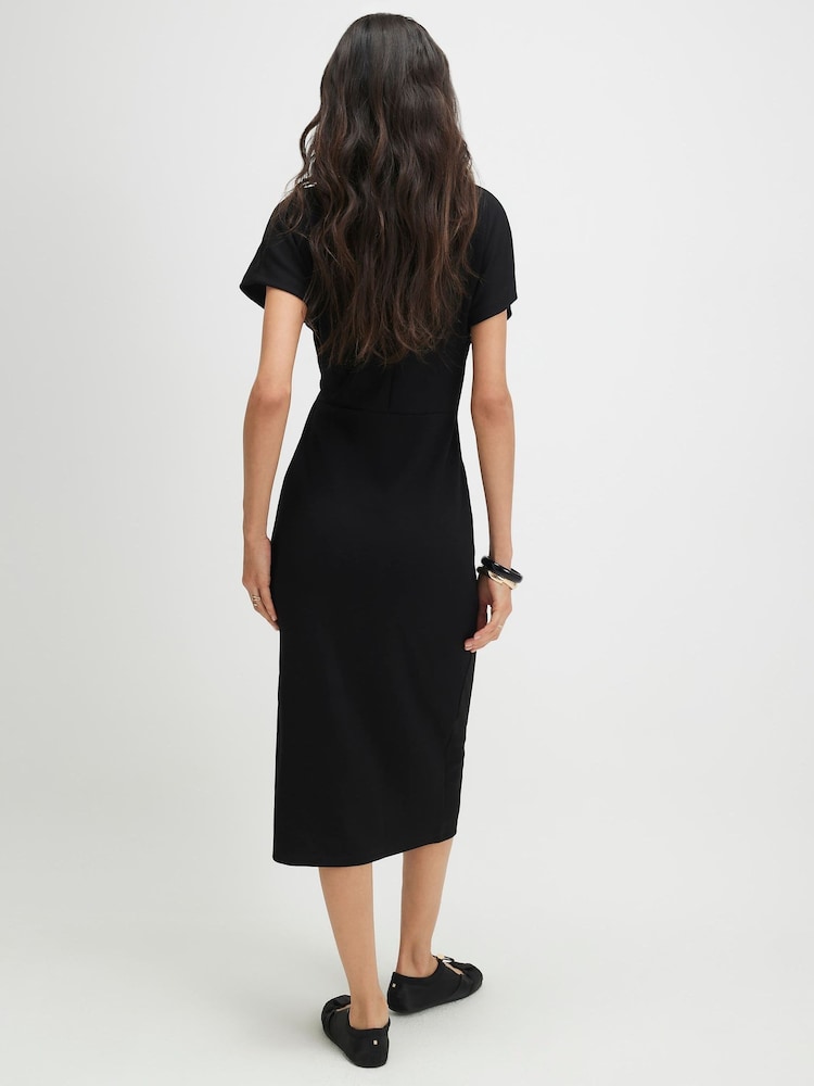 River Island Black Premium Short Sleeve Tie Side Midi Dress - Image 2 of 4 River Island Black Premium Short Sleeve Tie Side Midi Dress - Image 2 of 4