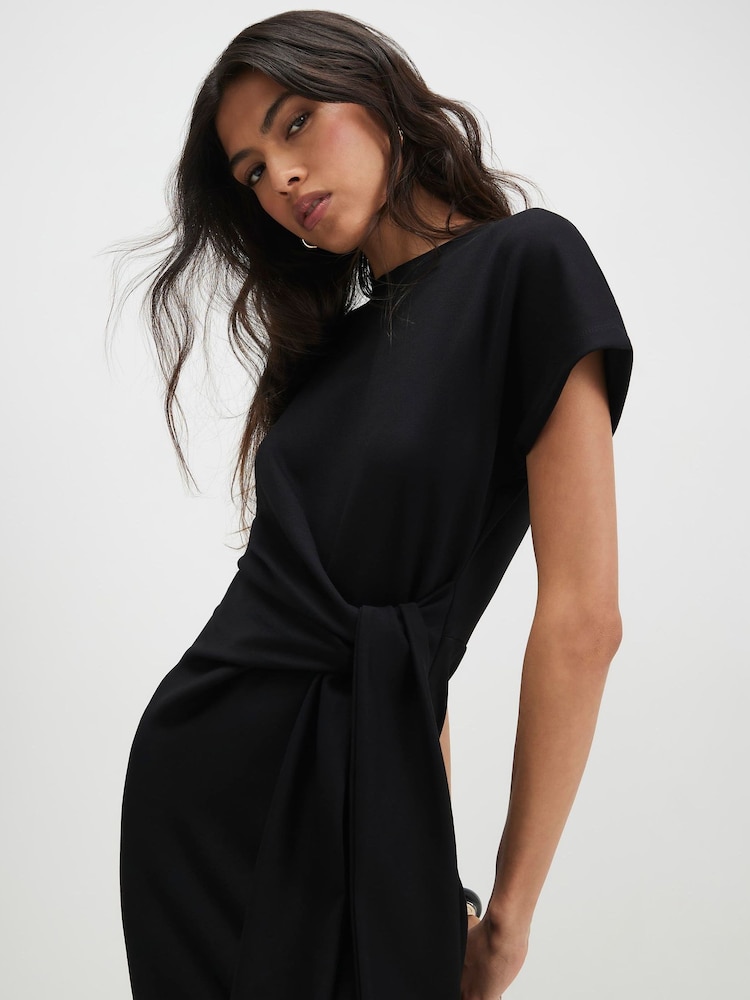 River Island Black Premium Short Sleeve Tie Side Midi Dress - Image 4 of 4 River Island Black Premium Short Sleeve Tie Side Midi Dress - Image 4 of 4