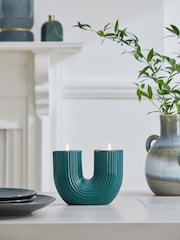 Teal Blue Tealight and Taper Arch Candle Holder - Image 1 of 6