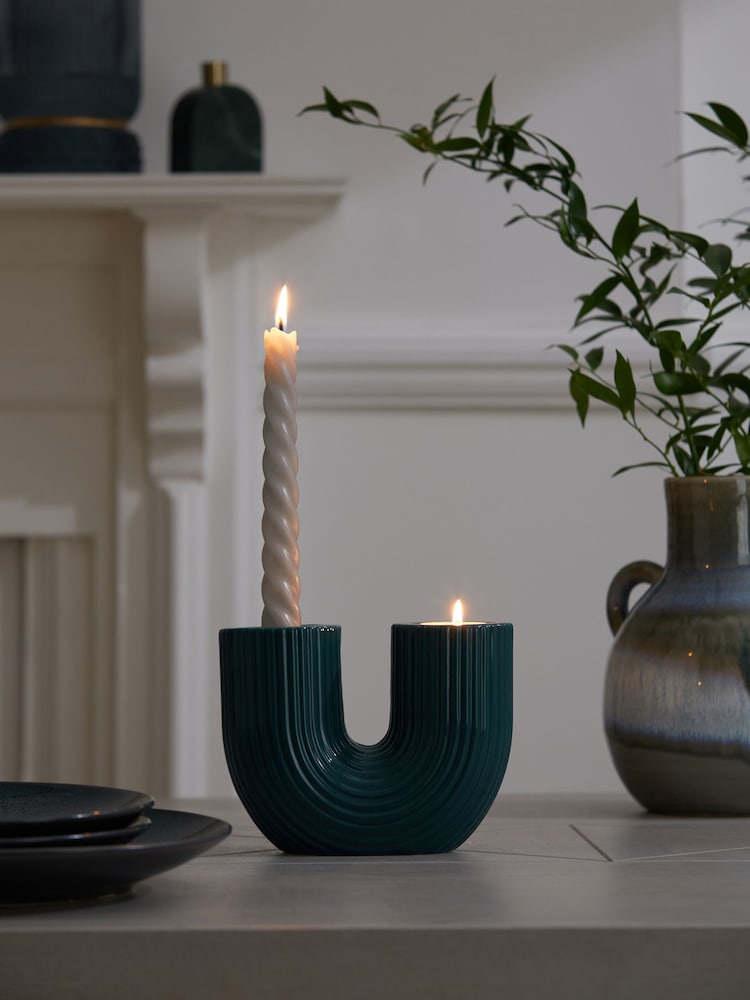 Teal Blue Tealight and Taper Arch Candle Holder - Image 3 of 6