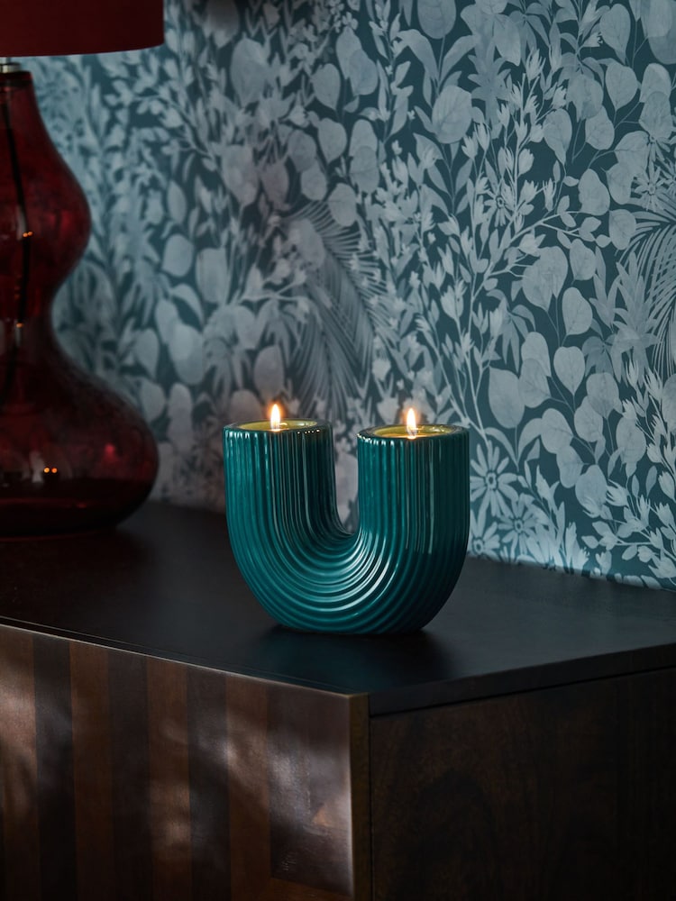 Teal Blue Tealight and Taper Arch Candle Holder - Image 4 of 6