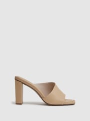 Reiss Nude Heather Leather Block Heel Mules - Image 1 of 5