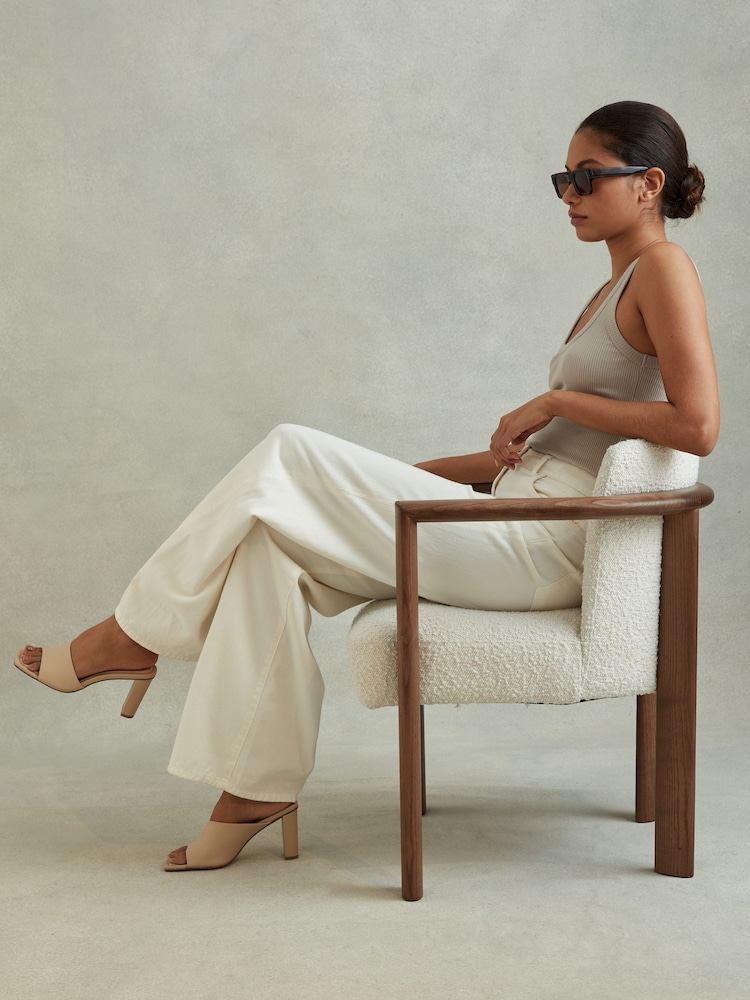 Reiss Nude Heather Leather Block Heel Mules - Image 2 of 5