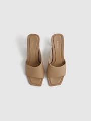 Reiss Nude Heather Leather Block Heel Mules - Image 3 of 5