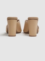 Reiss Nude Heather Leather Block Heel Mules - Image 4 of 5
