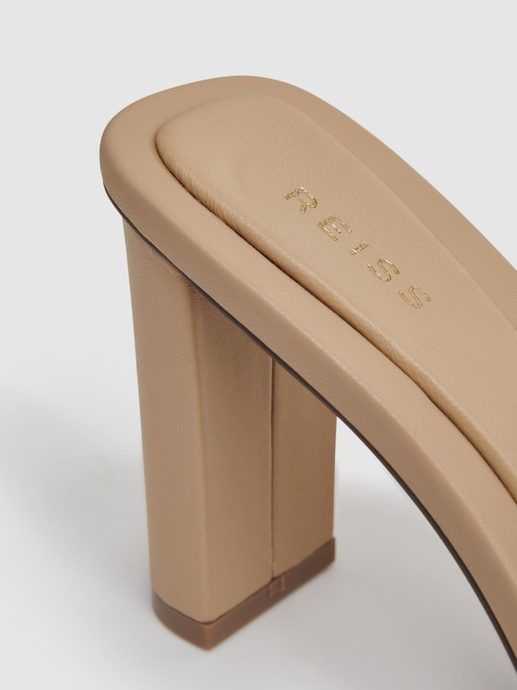 Reiss Nude Heather Leather Block Heel Mules - Image 5 of 5