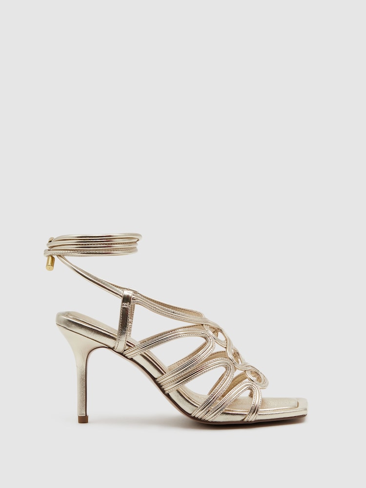 Reiss Gold Keira Strappy Open Toe Heeled Sandals - Image 1 of 5