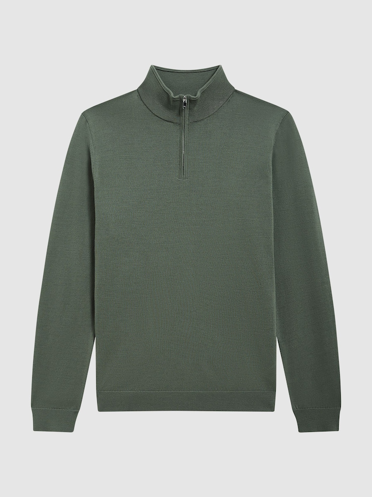 Reiss Ivy Green Blackhall Merino Wool Half-Zip Funnel Neck Jumper - Image 2 of 5